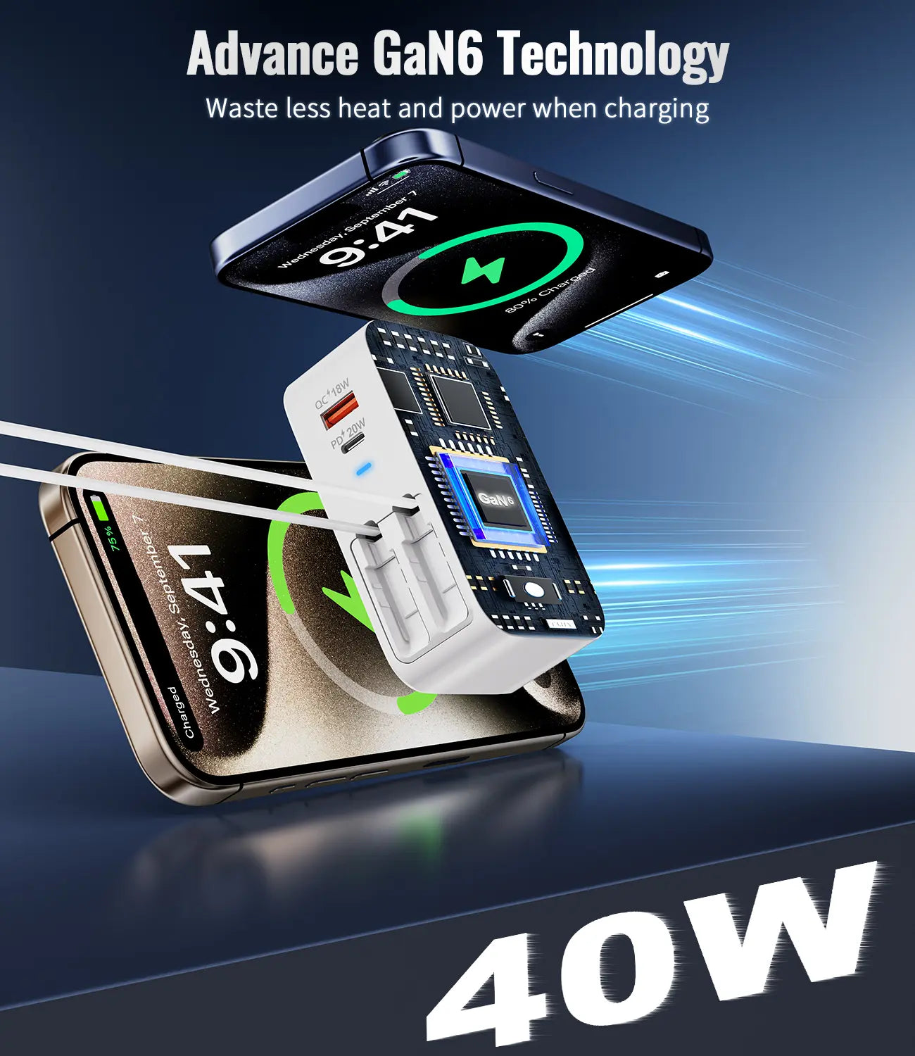 40W Wall Charger, 3-In-1/4-In-1 Retractable Charger with Dual Cables & USB Ports, PD USB-C & QC USB-A Foldable Adapter for Iphone 16/15, Samsung Galaxy, Pixel