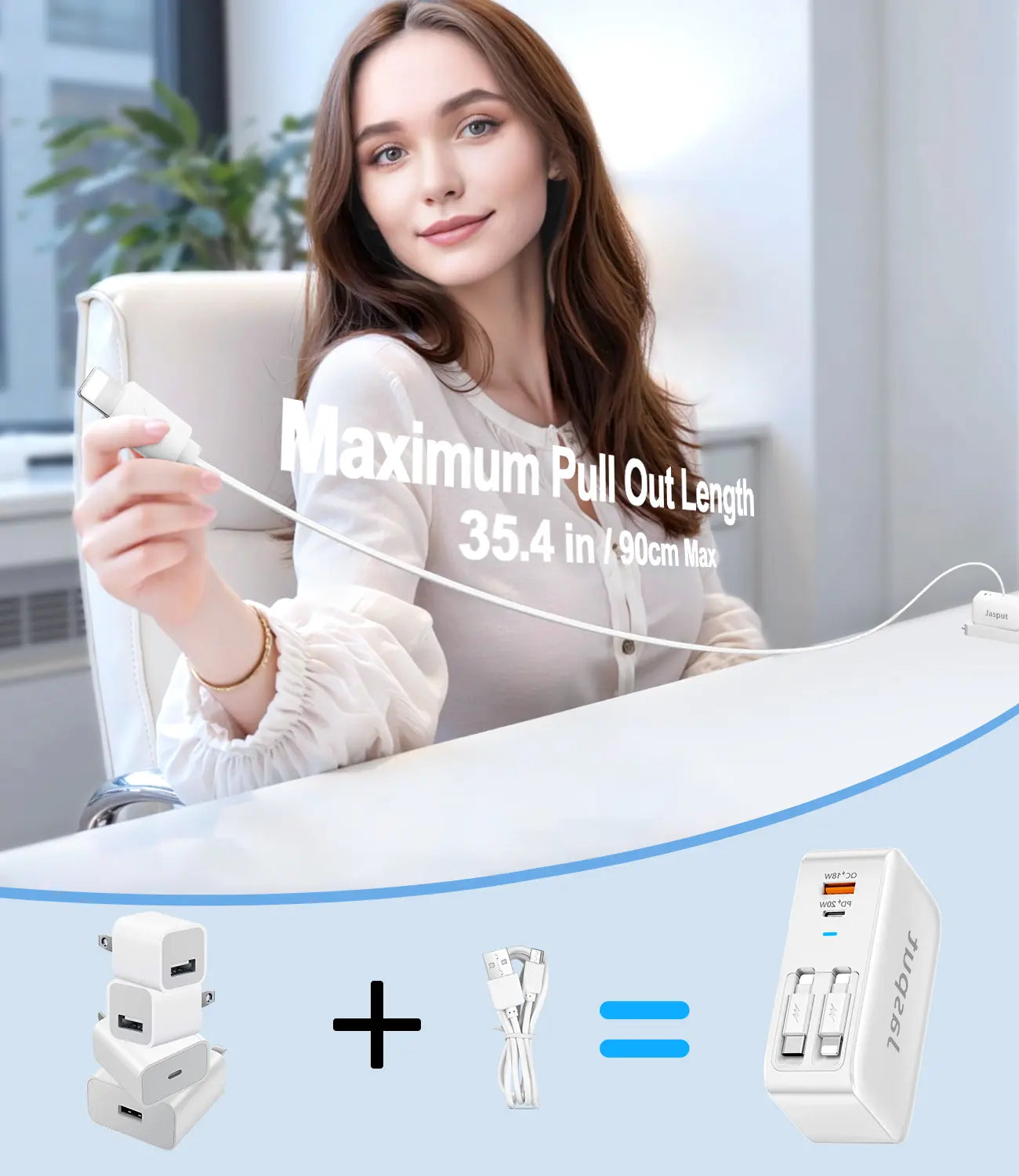40W Wall Charger, 3-In-1/4-In-1 Retractable Charger with Dual Cables & USB Ports
