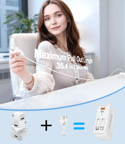 40W Wall Charger, 3-In-1/4-In-1 Retractable Charger with Dual Cables & USB Ports