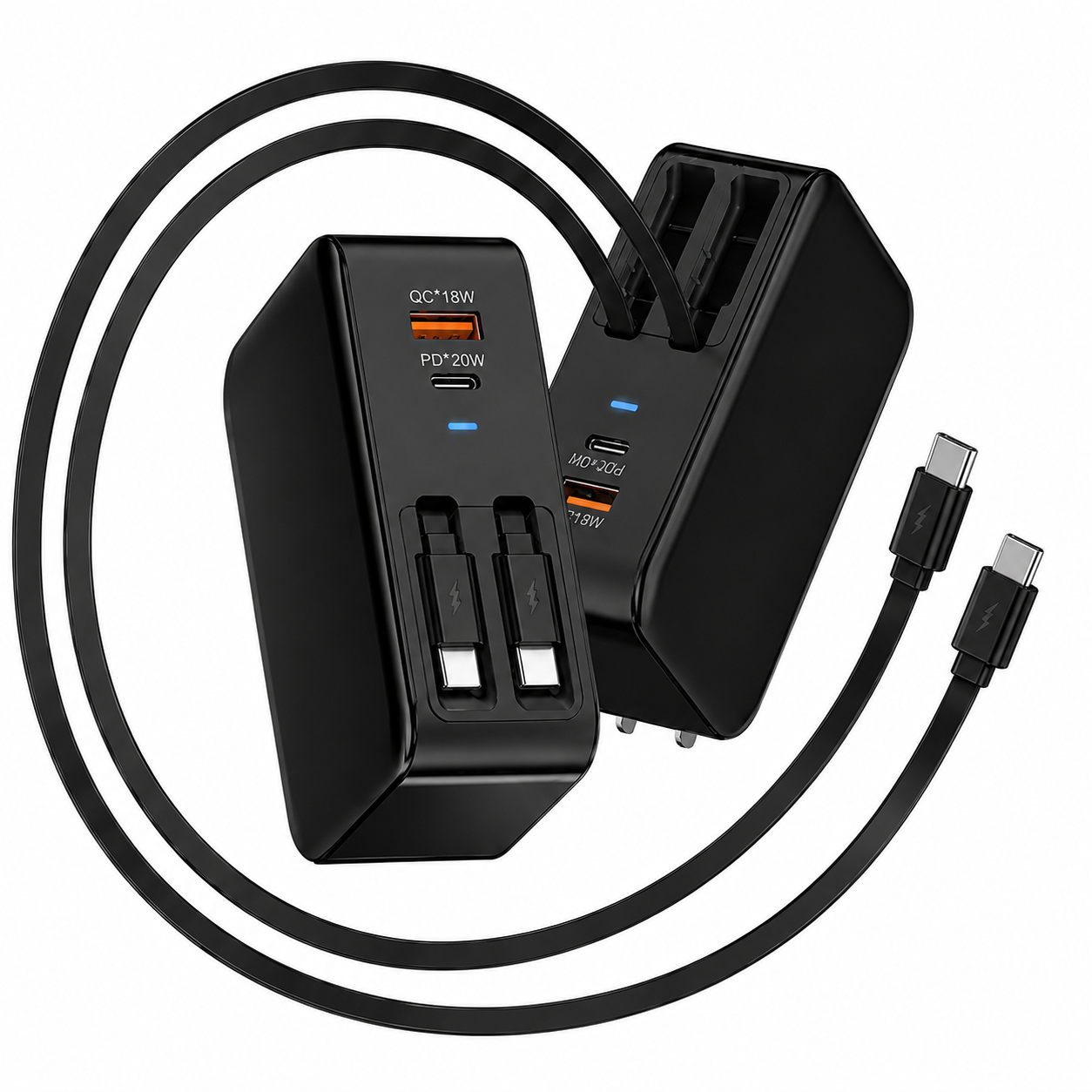 40W Wall Charger, 3-In-1/4-In-1 Retractable Charger with Dual Cables & USB Ports