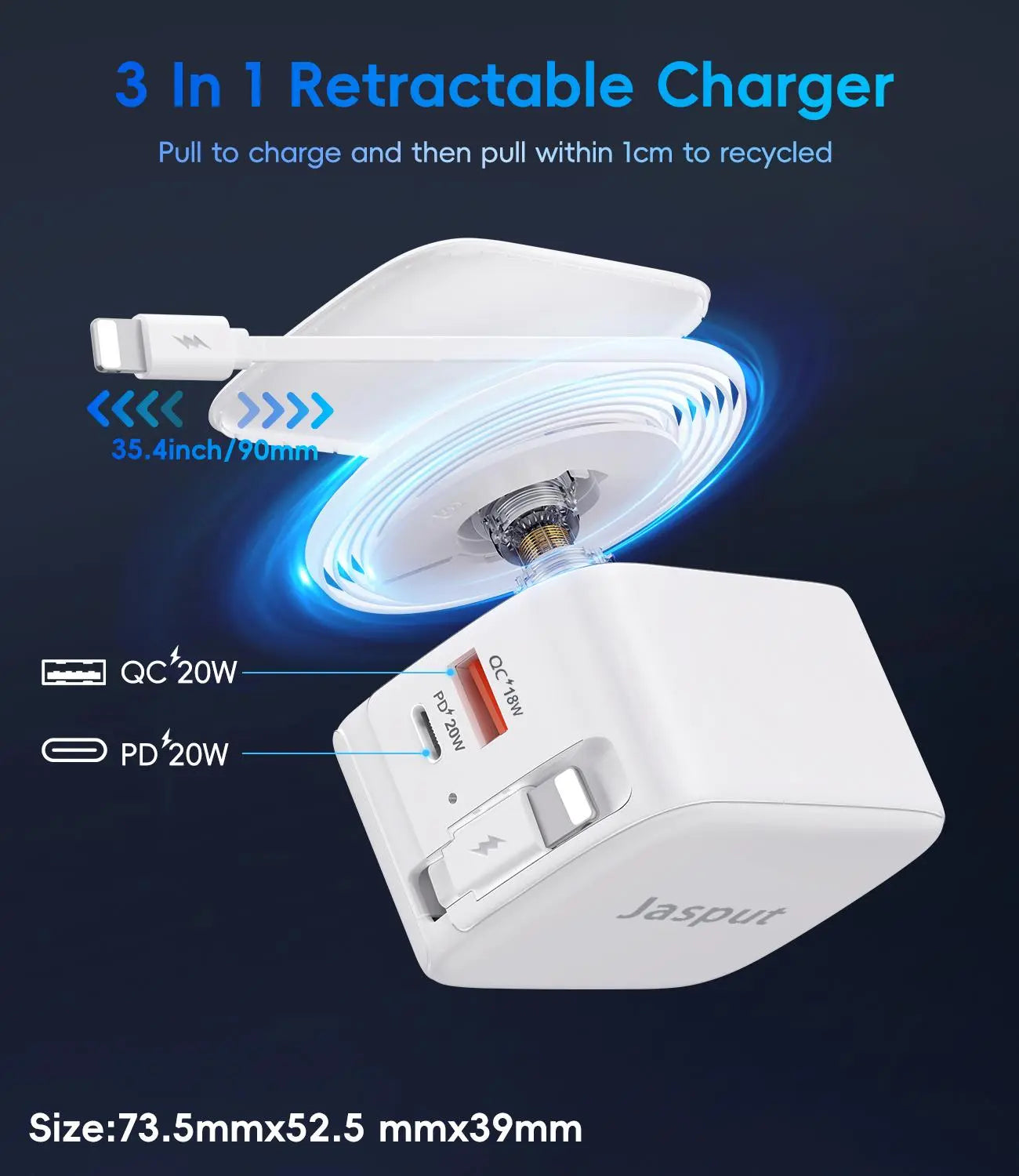 40W Wall Charger, 3-In-1/4-In-1 Retractable Charger with Dual Cables & USB Ports