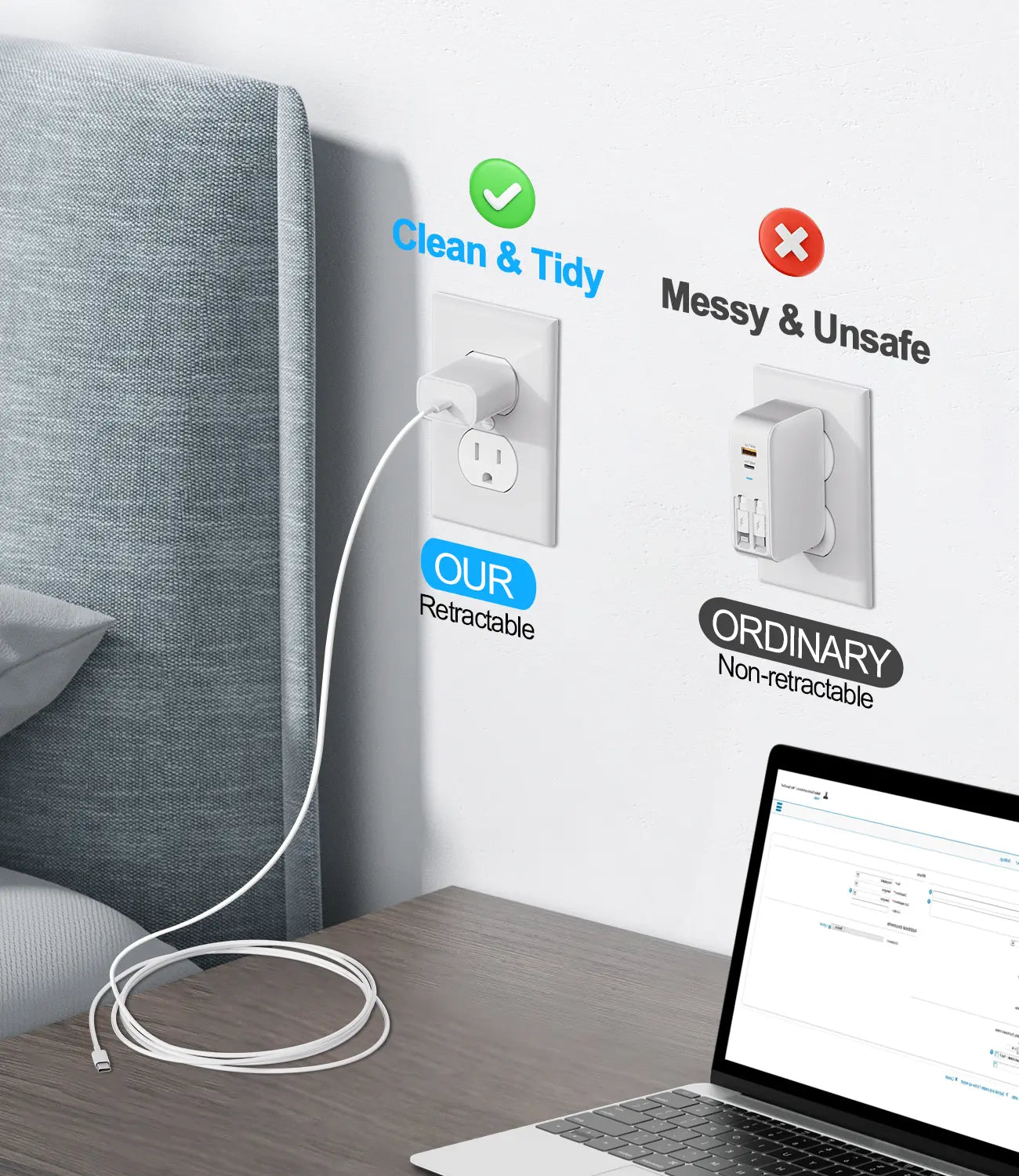 40W Wall Charger, 3-In-1/4-In-1 Retractable Charger with Dual Cables & USB Ports, PD USB-C & QC USB-A Foldable Adapter for Iphone 16/15, Samsung Galaxy, Pixel