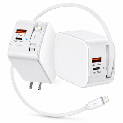 40W Wall Charger, 3-In-1/4-In-1 Retractable Charger with Dual Cables & USB Ports