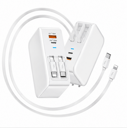 40W Wall Charger, 3-In-1/4-In-1 Retractable Charger with Dual Cables & USB Ports