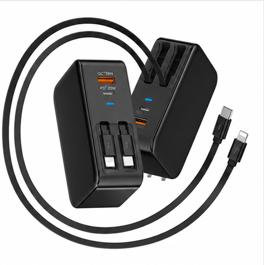 40W Wall Charger, 3-In-1/4-In-1 Retractable Charger with Dual Cables & USB Ports