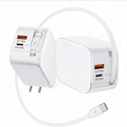 40W Wall Charger, 3-In-1/4-In-1 Retractable Charger with Dual Cables & USB Ports