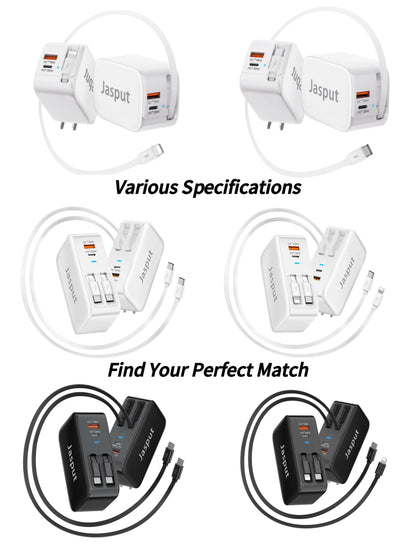40W Wall Charger, 3-In-1/4-In-1 Retractable Charger with Dual Cables & USB Ports, PD USB-C & QC USB-A Foldable Adapter for Iphone 16/15, Samsung Galaxy, Pixel